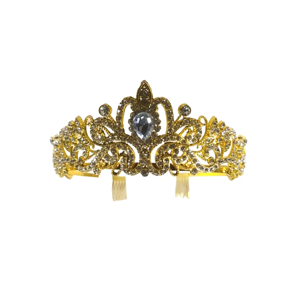 Rhinestone Bridal Tiara Alloy Crystal Crown Wedding Party in Blue & Gold